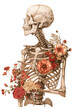Vintage Illustration of skeleton with red flowers