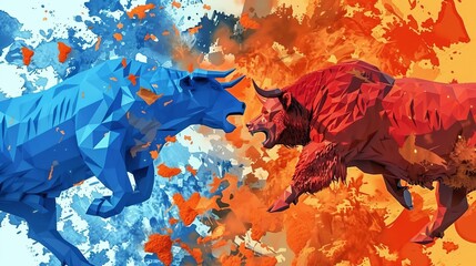 Wall Mural - bull vs bear stock exchange