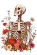 Vintage Illustration of skeleton with flowers
