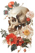 Vintage Illustration of skull with flowers side view