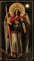 Wall Mural - St Raphael Archangel, exclusive animated card, 4K full vertical resolution, looping animation