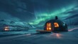 Immerse yourself in the magical world of the Northern Lights while dozing off in your private pod designed for ultimate relaxation. 2d flat cartoon.