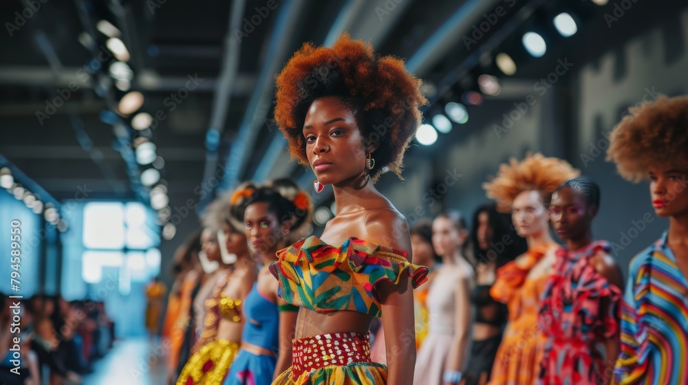 An inclusive fashion show runway, where models of different body types ...