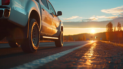 Poster - modern pick-up truck on road 
