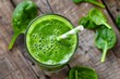 Close-up of green smoothie with spinach