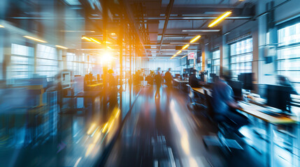 Poster -  modern office busy workspace with blur motion effect