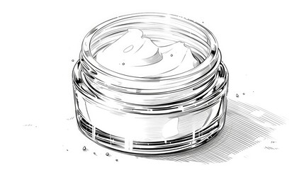 Canvas Print - A sketch of a cream jar set against a clean white backdrop captured in Doodle Outline style This black and white illustration showcases products tailored for beauty and health in a sleek an