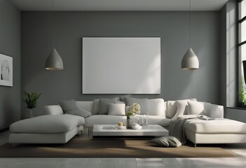 Wall Mural - gray wall illustration 3d room decoration render living white 3d canvas home Empty concept