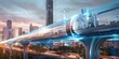 A network of elevated hyperloop tubes crisscrossing above a metropolitan skyline, with capsules whizzing by at breathtaking speeds, connecting distant parts of the city in minutes.