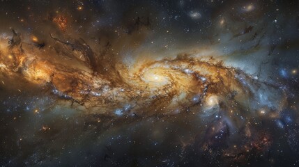 Wall Mural - a panoramic view capturing the majestic spiral arms of a galaxy as they stretch out from the glowing