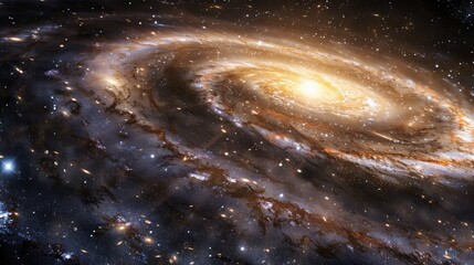 Wall Mural - a panoramic view capturing the majestic spiral arms of a galaxy as they stretch out from the glowing