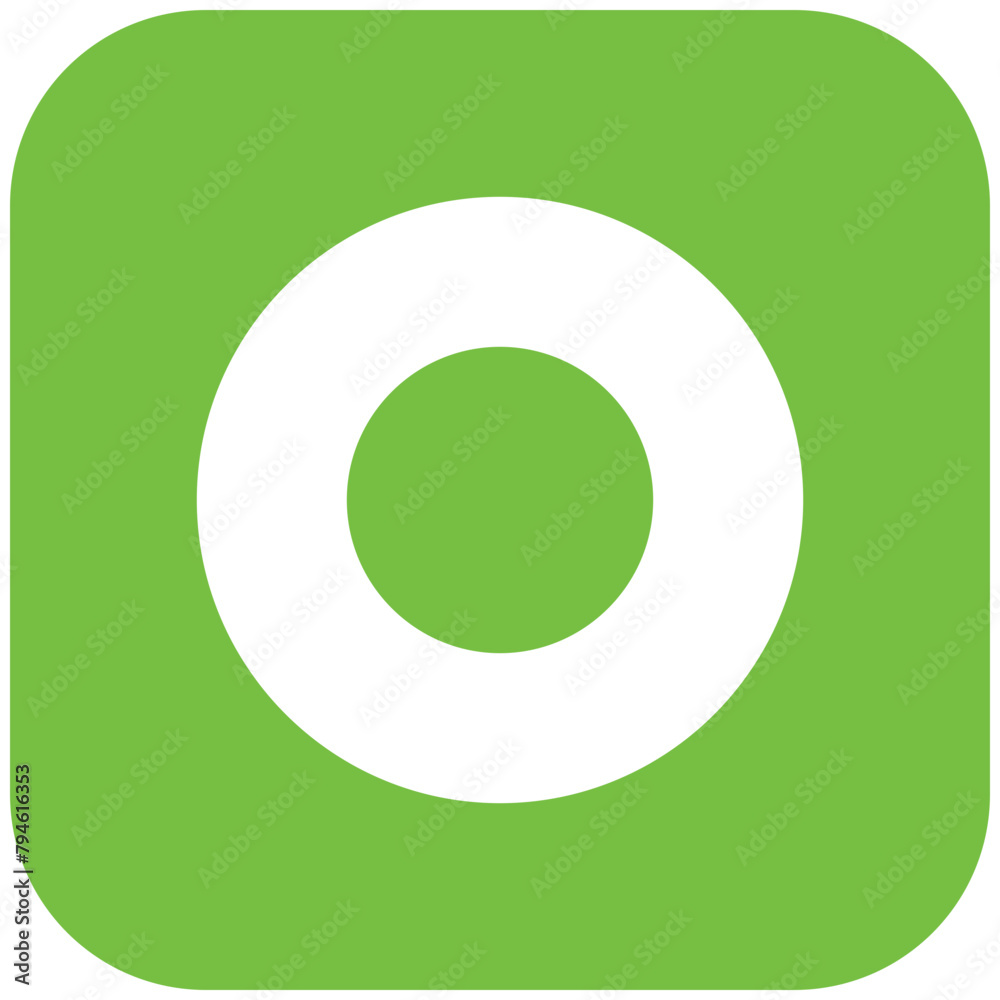 Green circle mark icon in square shape, simple control panel flat ...