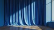 Blank mockup of deep blue blackout curtains ideal for keeping out light and adding privacy to a bedroom. .