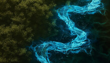 Bright Blue Pathways Form Against A Dark Olive Background, Evoking A Digital Forest.
