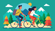 young couple riding a cycling traveling vector illustration