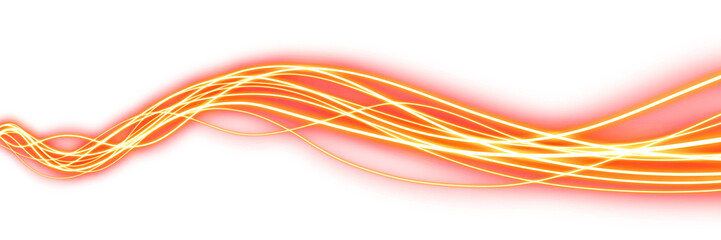 Wall Mural - wavy orange glowing neon lines on a transparent background