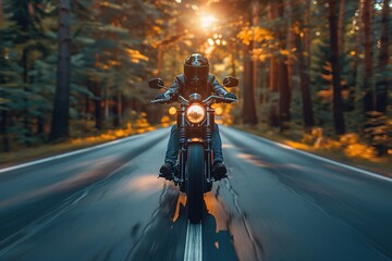 Wall Mural - motorbike on the road riding. having fun driving the empty road on a motorcycle tour journey