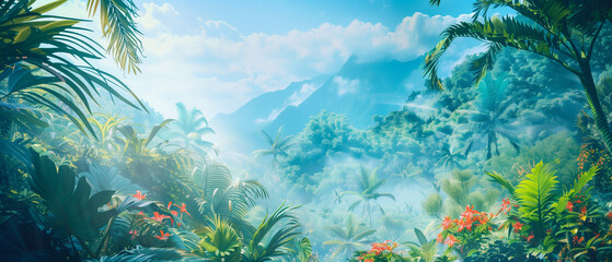 Wall Mural - Landscape of jungle with blue sky in background