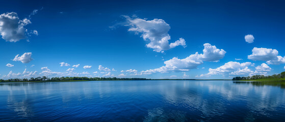 Sticker - Landscape of lake with blue sky in background