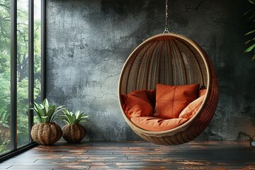 Wall Mural - chair furniture modern design relaxation hanging nature style home rattan background