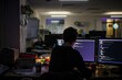 © Shooting Star Std - Professional Photography of a lone programmer coding late into the night, surrounded by dimly lit monitors and coffee cups, Generative AI