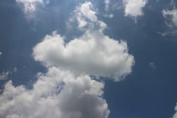 blue sky and white clouds. Freshness of the new day. Bright blue background.