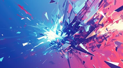 Experience the vibrant hues of a dynamic 2d background depicting the explosive force and energy of an atomic bomb blast Delve into a futuristic design where shattered glass and captivating 