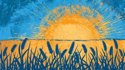 yellow wheat field illustration poster background 