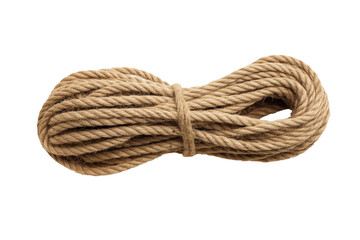 A roll of jute rope is isolated on a transparent background