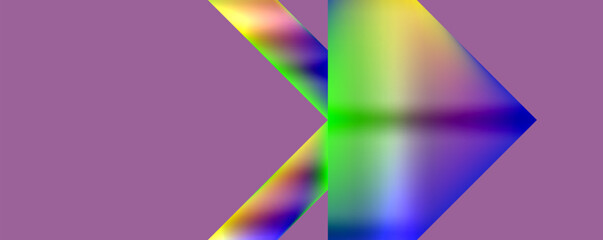 Poster - A vibrant purple rectangle with a rainbowcolored arrow pointing to the right symbolizes colorfulness, tints, shades, symmetry, and technology