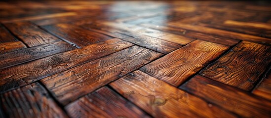 Wall Mural - Detailed close up of a wooden floor showcasing a beautiful pattern of various wood grains and shades