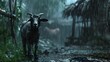 Goat In The Rain Hd Desktop Wallpaper - Indonesian Art And Lively Nature Scenes. herding goat in the rain, a captivating hd wallpaper rendered in the style of unreal engine 