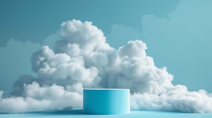 Wall Mural - 3d realistic cloud with podium product stage. 3d rendering. Generative Ai