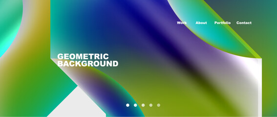 Poster - A colorful geometric background featuring shades of green, azure, and electric blue, with circles and graphics resembling macro photography of grass