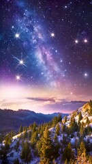 Wall Mural - Starry Winter Night Over Pine Forest