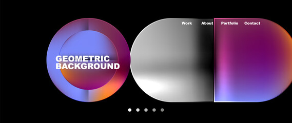 Aufkleber - A modern geometric background featuring circles and ovals in magenta and electric blue on a black background. Perfect for automotive lighting event displays or macro photography projects