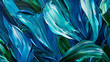 Acrylic painting close-up, blending cerulean and emerald in a vibrant display reminiscent of natural landscapes.
