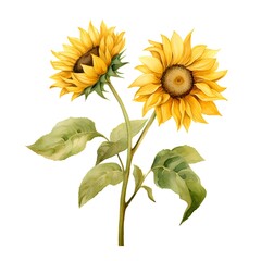 Watercolor sunflower isolated on white background. Hand drawn illustration.