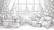 Cartoon Illustrated Christmas Star Ready For Coloring In Your Book Or Page