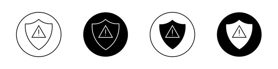 Wall Mural - Shield exclamation icon set. high risk alert vector symbol. virus warning attention shield sign in black filled and outlined style.