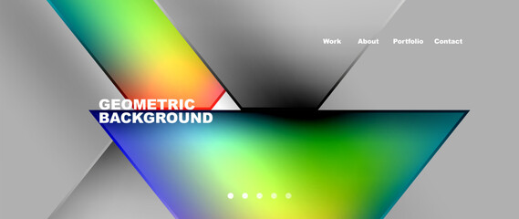 Poster - a geometric background with a rainbow colored arrow on a gray background . High quality