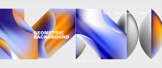 Poster - A geometric background with a rainbow of colors resembling liquid in rectangles and circles, featuring electric blue, plastic, and metal patterns