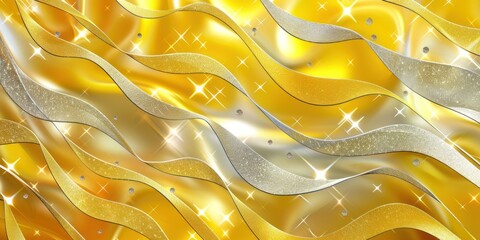 Wall Mural - Trendy and luxurious abstract background in sparkling yellow and silver colors with a wave motif