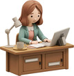 3d cartoon illustration of person working on computer