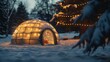 The igloo is equipped with an infrared heated floor ensuring you stay warm and toasty during cold winter nights. 2d flat cartoon.