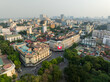 Aerial drone view of Hanoi old quarter in Hoan Kiem district.