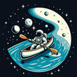 simple vector illustration of an astronaut using canoe through outer space. the illustration for a t-shirt, marchendise, emblem and more