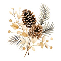 Wall Mural - Watercolor Christmas composition with pine cones and branches. Hand painted illustration