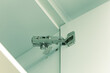 broken concealed hinge on cabinet door, furniture fitting hardware for cupboard or wardrobe to be fixed, filter effect