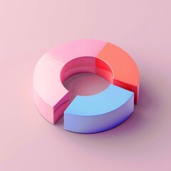 Poster - Illustrate a 3D concept featuring an isometric donut chart on a soft pink background, designed to convey complex information in a simple and engaging format, AI Generative